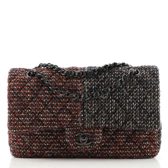 Chanel Classic Double Flap Bag Quilted Multicolor Tweed Medium