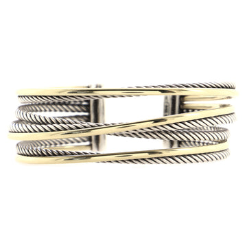 David Yurman Four Row Crossover Cuff Bracelet Sterling Silver and 18K Yellow Gold