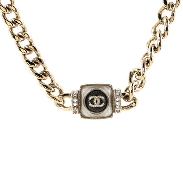 Chanel CC Cuban Chain Square Pendant Necklace Metal with Resin and Crystals