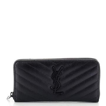 Saint Laurent Classic Monogram Zip Around Wallet Matelasse Chevron Leather