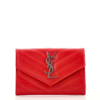 Saint Laurent Classic Monogram Flap Wallet Matelasse Chevron Leather Small