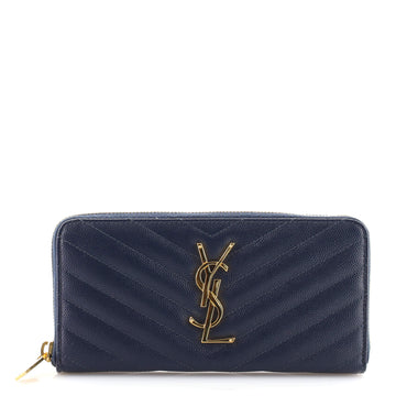 Saint Laurent Classic Monogram Zip Around Wallet Matelasse Chevron Leather