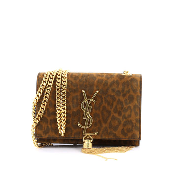 Saint Laurent Classic Monogram Tassel Crossbody Bag Printed Suede Small brown