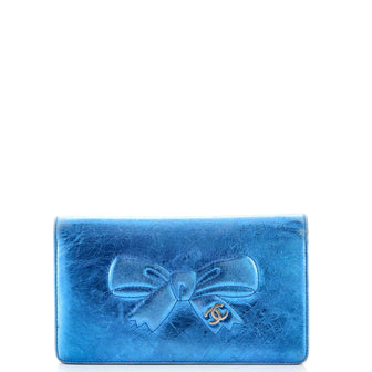 Chanel Bow Yen Wallet Embossed Aged Metallic Leather
