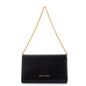 Saint Laurent Classic Letters Short Chain Wallet Grainy Patent