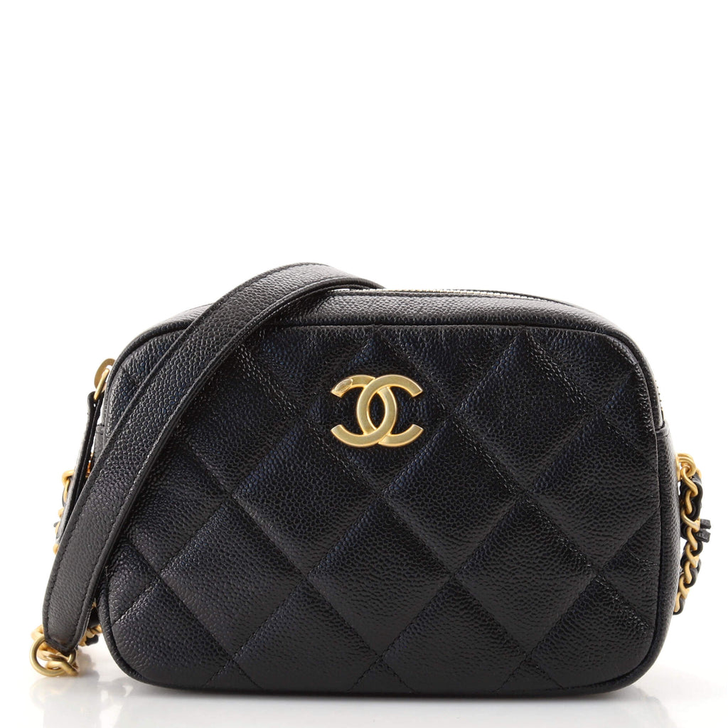 Chanel Chain Melody Camera Bag Quilted Caviar Small Black 1422702