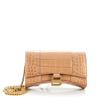 Balenciaga Hourglass Chain Wallet Crocodile Embossed Leather
