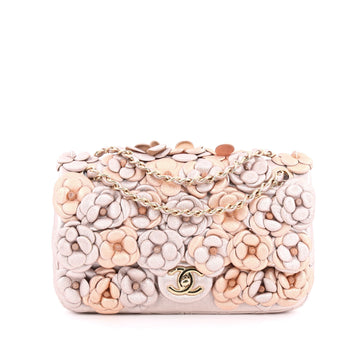 Chanel CC Camellia Flap Bag Embellished Sheepskin Medium pink