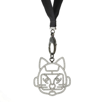 Chanel Cat Robot Lanyard Necklace Grosgrain with Crystal Embellished Metal