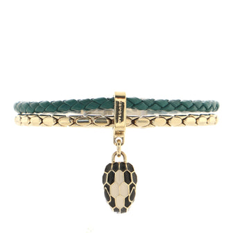 Bvlgari Serpenti Forever Charm Double Row Bracelet Metal and Braided Leather with Enamel