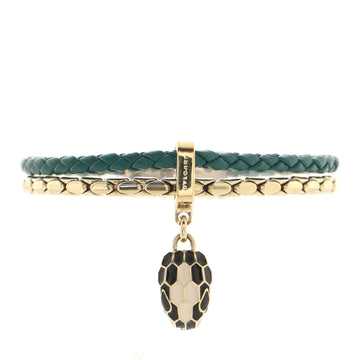 Bvlgari Serpenti Forever Charm Double Row Bracelet Metal and Braided Leather with Enamel