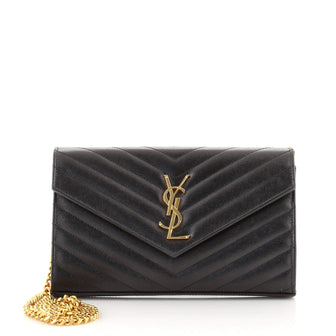 Saint Laurent Classic Monogram Wallet on Chain Matelasse Chevron Leather Medium