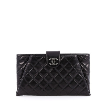 Chanel Coco Pleats Clutch Quilted Glazed Calfskin Black