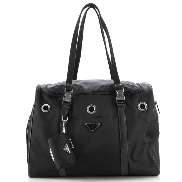PRADA ペットカラー　Black Prada Zip Around Pet Carrier Handbag Tessuto Medium Black 1424311
