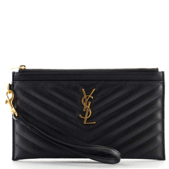 Saint Laurent Classic Monogram Envelope Wristlet Clutch Matelasse Chevron Leather