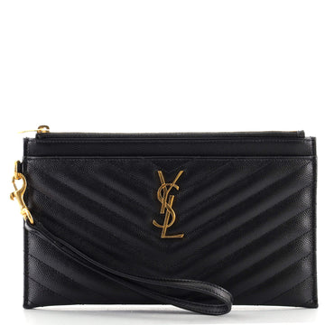 Saint Laurent Classic Monogram Envelope Wristlet Clutch Matelasse Chevron Leather