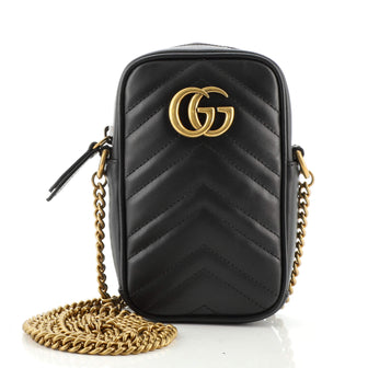 Gucci GG Marmont Vertical Phone Crossbody Bag Matelasse Leather Mini