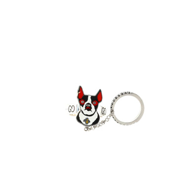 Gucci Bosco Double Finger Ring Sterling Silver and Enamel with Crystals