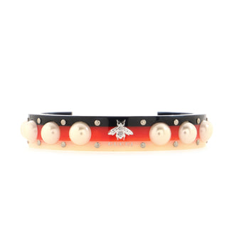 Gucci Bee Web Cuff Bracelet Studded Resin and Faux Pearls