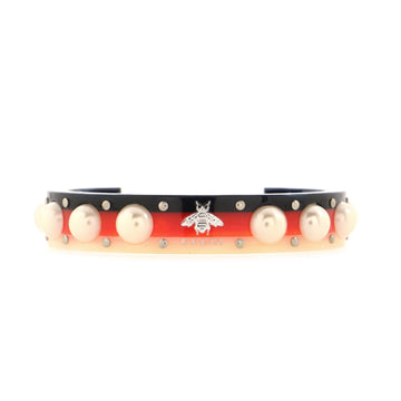 Gucci Bee Web Cuff Bracelet Studded Resin and Faux Pearls