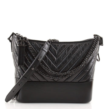 Chanel So Black Gabrielle Hobo Chevron Aged Calfskin Medium