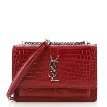 Saint Laurent Sunset Chain Wallet Crocodile Embossed Leather