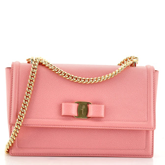 Salvatore Ferragamo Vara Bow Chain Flap Bag Leather Medium