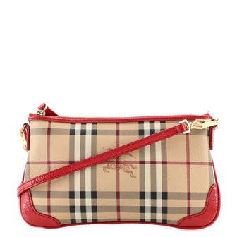 Burberry Peyton Crossbody Clutch Haymarket Coated Canvas Small