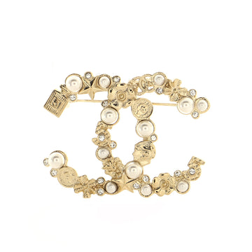 Chanel CC Charms Brooch Metal with Faux Pearls and Crystals
