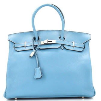 Hermes Birkin Handbag Blue Clemence with Palladium Hardware 35