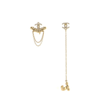 Chanel CC Chain Ear Jacket and Cuff Earrings Metal with Crystals