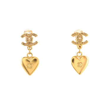 Chanel CC Heart Drop Clip-On Earrings Metal with Crystals