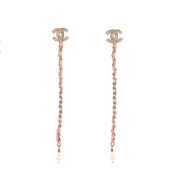 Chanel CC Chain Drop Clip-On Earrings Metal with Leather and Faux Pearls