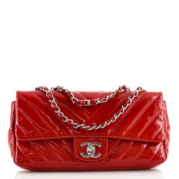 Chanel Vintage Classic Single Flap Bag Chevron Patent East West