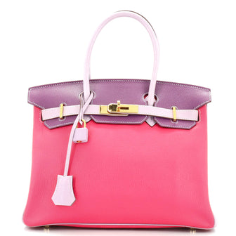 Hermes Birkin Handbag Tricolor Chevre Coromandel with Gold Hardware 30