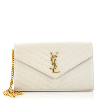 Saint Laurent Classic Monogram Wallet on Chain Matelasse Chevron Leather Medium