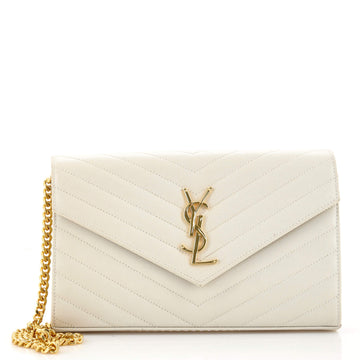 Saint Laurent Classic Monogram Wallet on Chain Matelasse Chevron Leather Medium