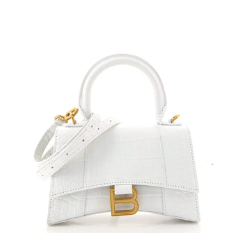 Balenciaga Hourglass Top Handle Bag Crocodile Embossed Leather XS
