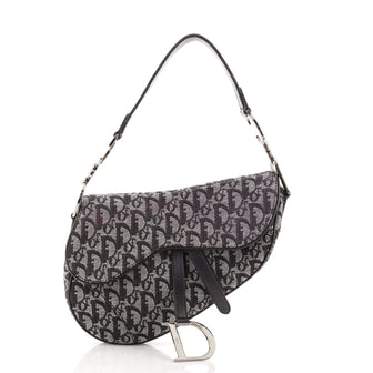 Christian Dior Vintage Saddle Bag Diorissimo Canvas Medium
