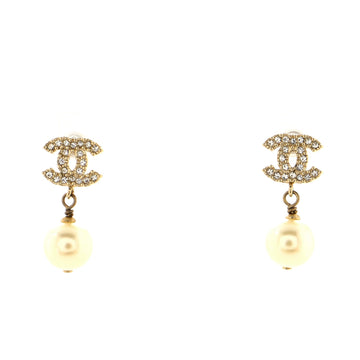 Chanel CC Drop Earrings Metal with Crystals and Faux Pearls