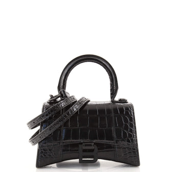 Balenciaga Hourglass Top Handle Bag Crocodile Embossed Leather XS