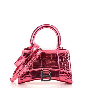 Balenciaga Hourglass Top Handle Bag Crocodile Embossed Leather XS
