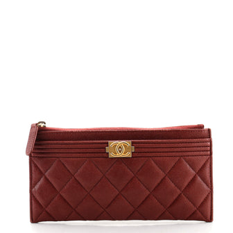 Chanel Boy Zip Pouch Quilted Caviar Long