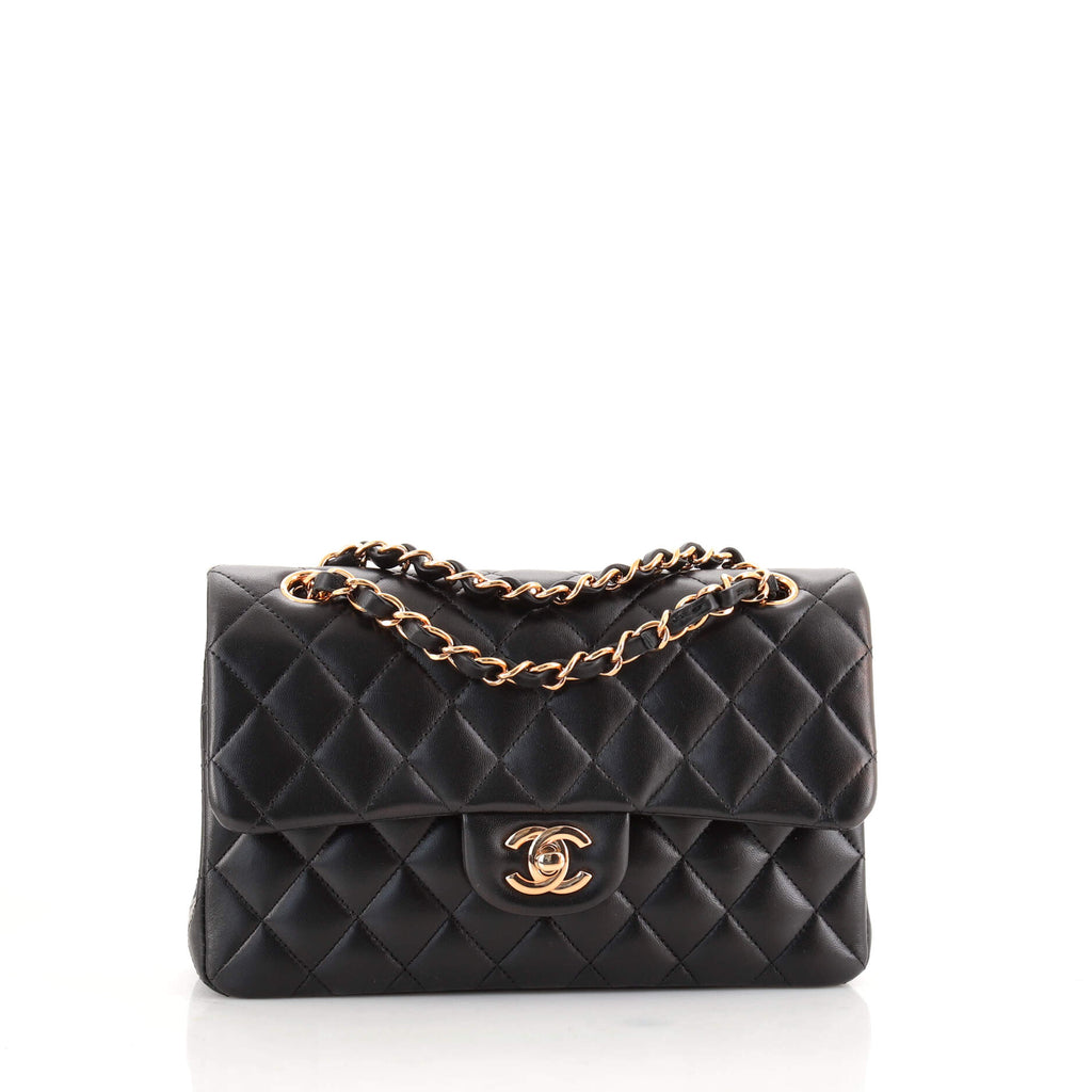 Chanel Classic Double Flap Bag Quilted Lambskin with Rose Gold Hardware  Small Black 1428151