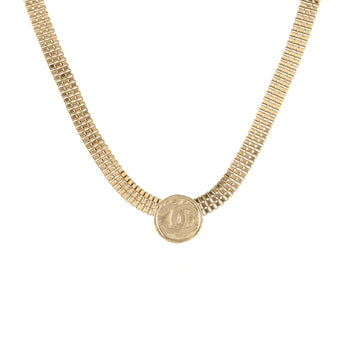 Chanel CC Medallion Chain Link Choker Necklace Metal