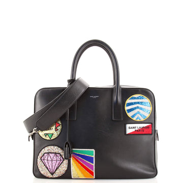 Saint Laurent Museum Flat Briefcase Patch Embellished Leather Medium
