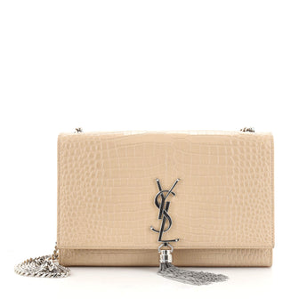 Saint Laurent Classic Monogram Tassel Crossbody Bag Crocodile Embossed Leather Medium