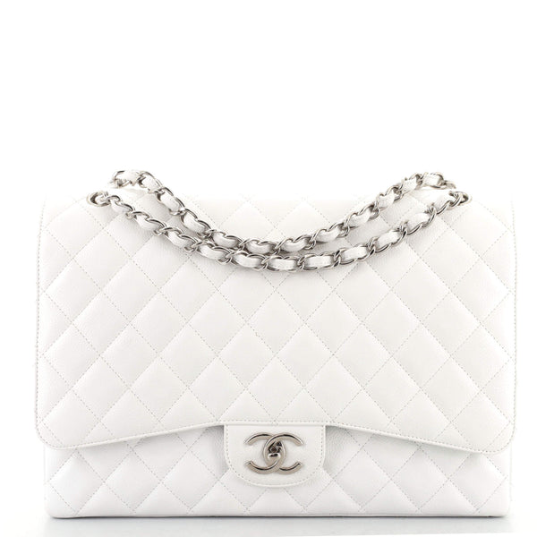CHANEL Caviar Quilted Maxi Double Flap White 1272369