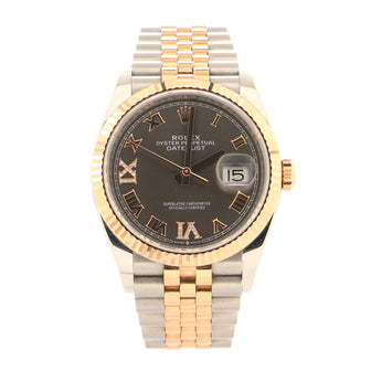 Rolex Oyster Perpetual Datejust Automatic Watch Stainless Steel and Yellow Gold with Diamond VI and IX Numerals 36