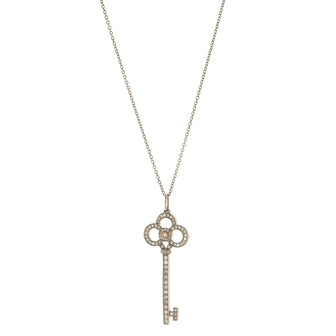 Tiffany & Co. Key Pendant Necklace 18K White Gold and Platinum and Diamonds and Pink Diamonds